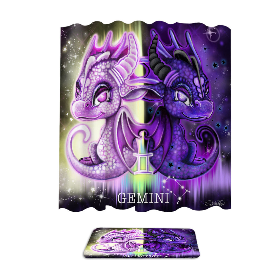 Purplish Cute Gemini Lil Dragons Shower Curtain