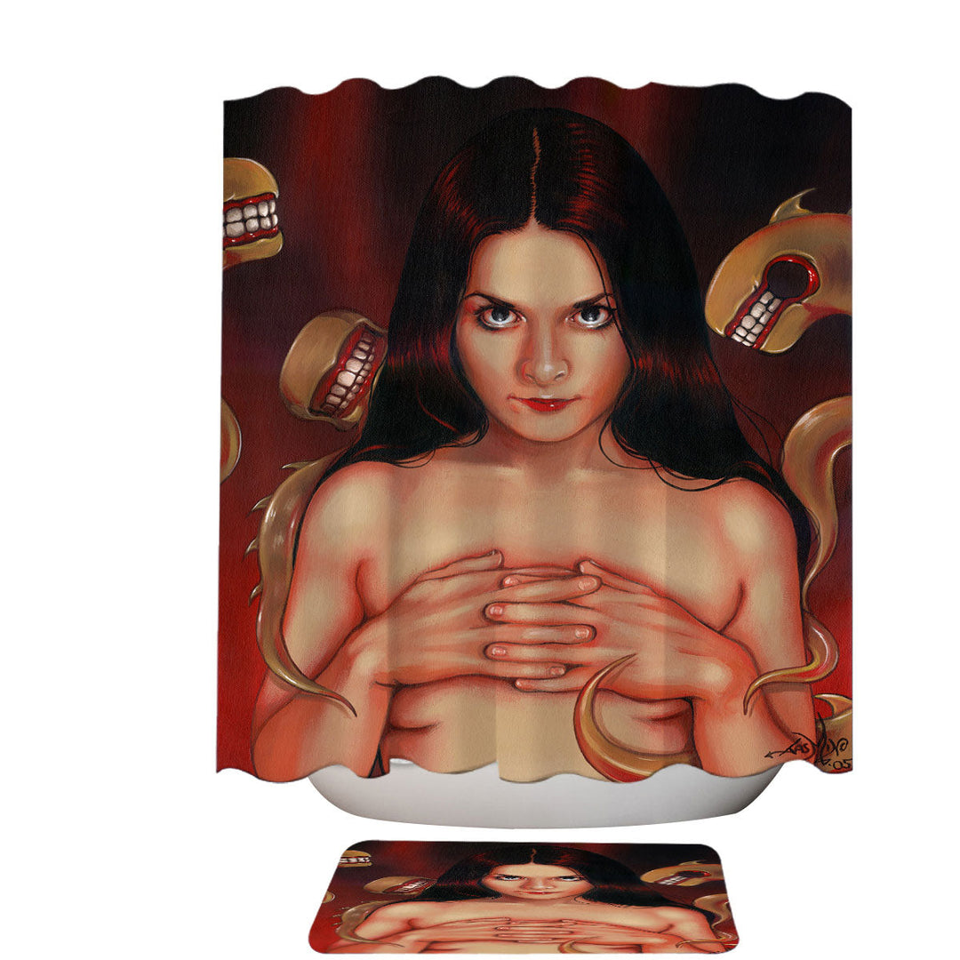 Scary Art Beautiful Maiden and Monsters Shower Curtain