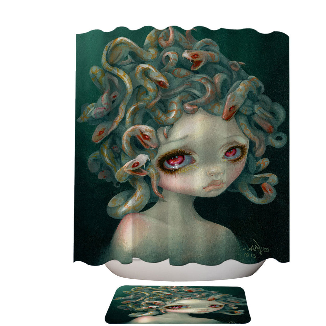 Scary Art Snakes Head Pale Medusa Shower Curtain