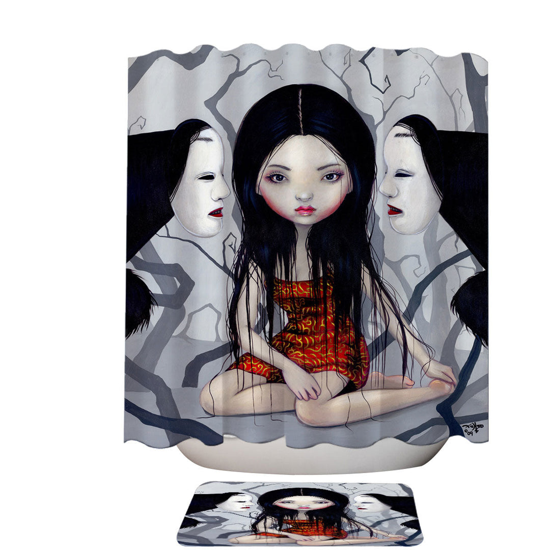 Scary Shower Curtain Art Lovely Maiden and Faceless Ghosts