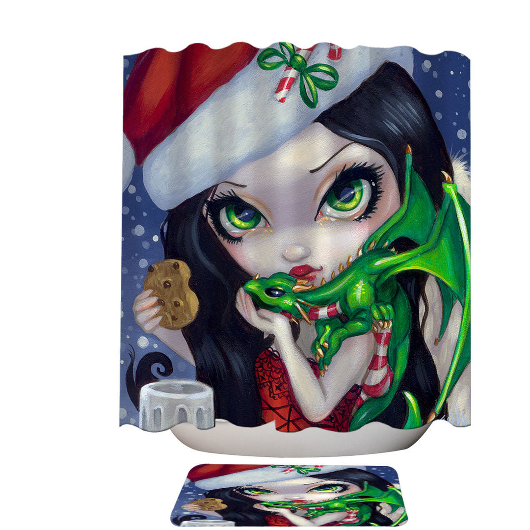 Sexy Santa Shower Curtain Faces of Faery _132 Sexy Santa Girl with Dragonling