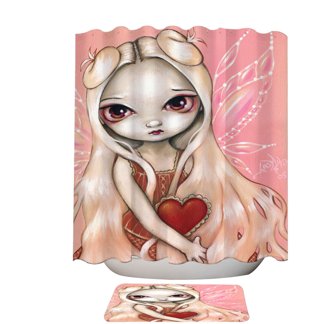 Shower Curtains of Melancholy Valentine Sad Pink Winged Fairy