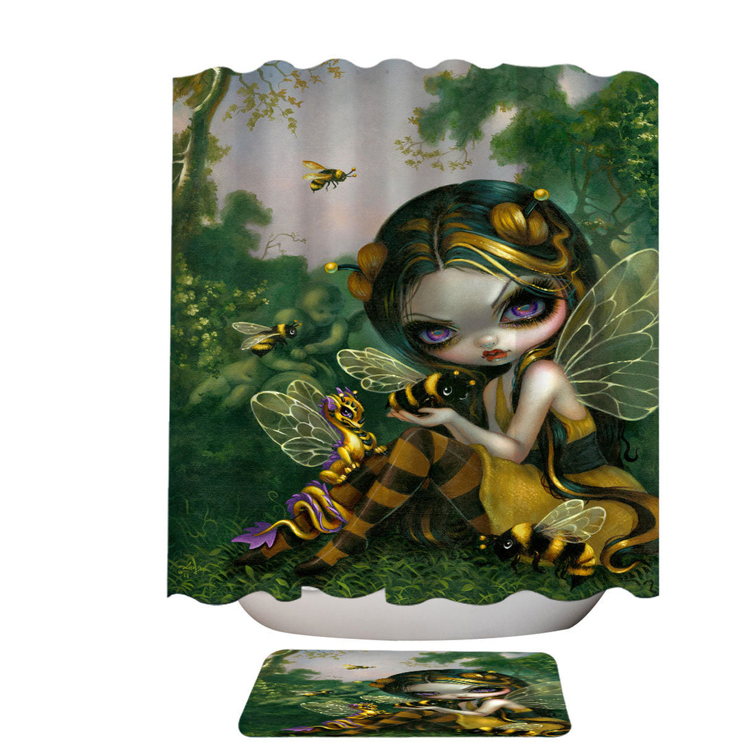 Shower Curtains with Bumblebee Dragonling and Bee Fairy