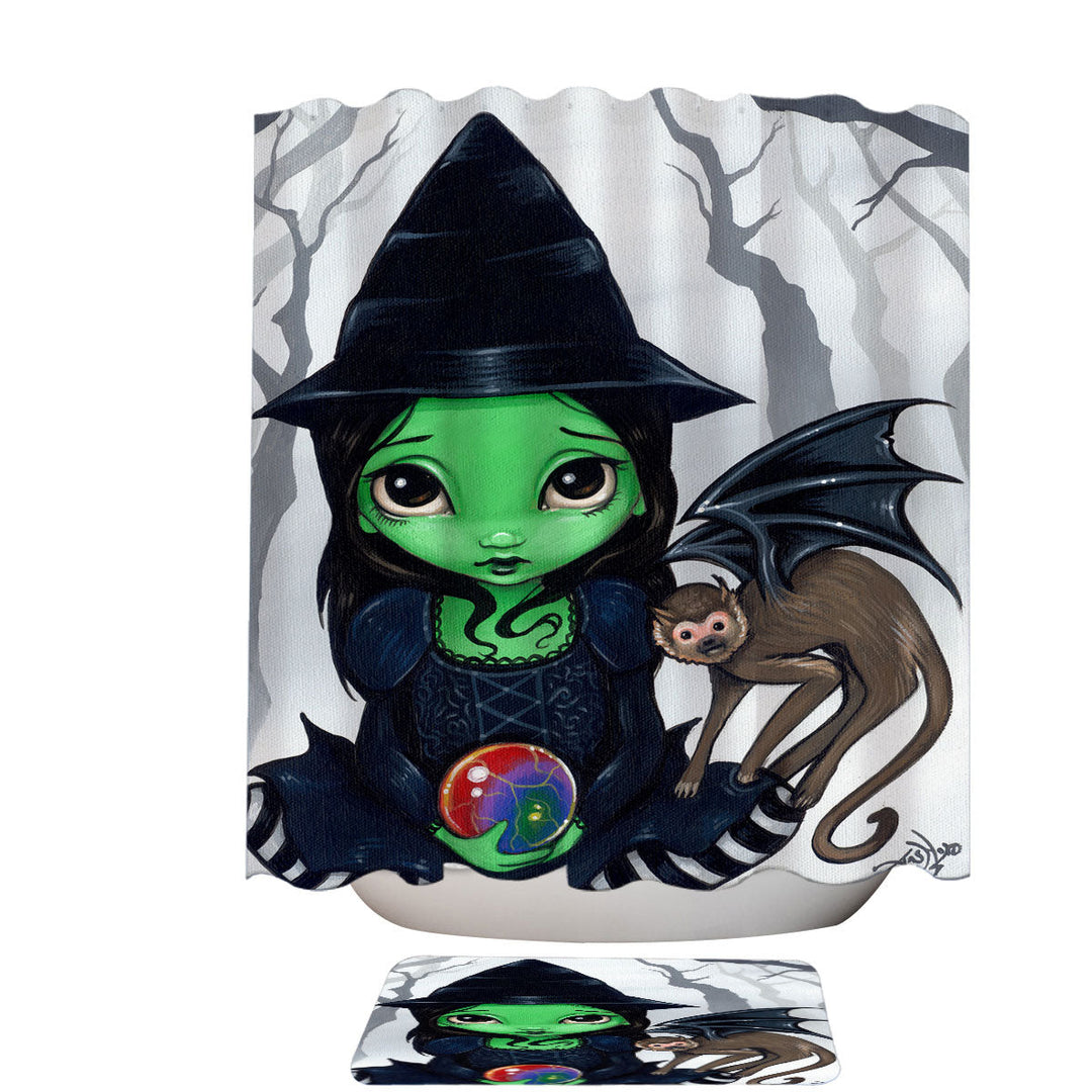 Shower Curtains with Halloween Theme Wicked Witch and Her Flying Monkey