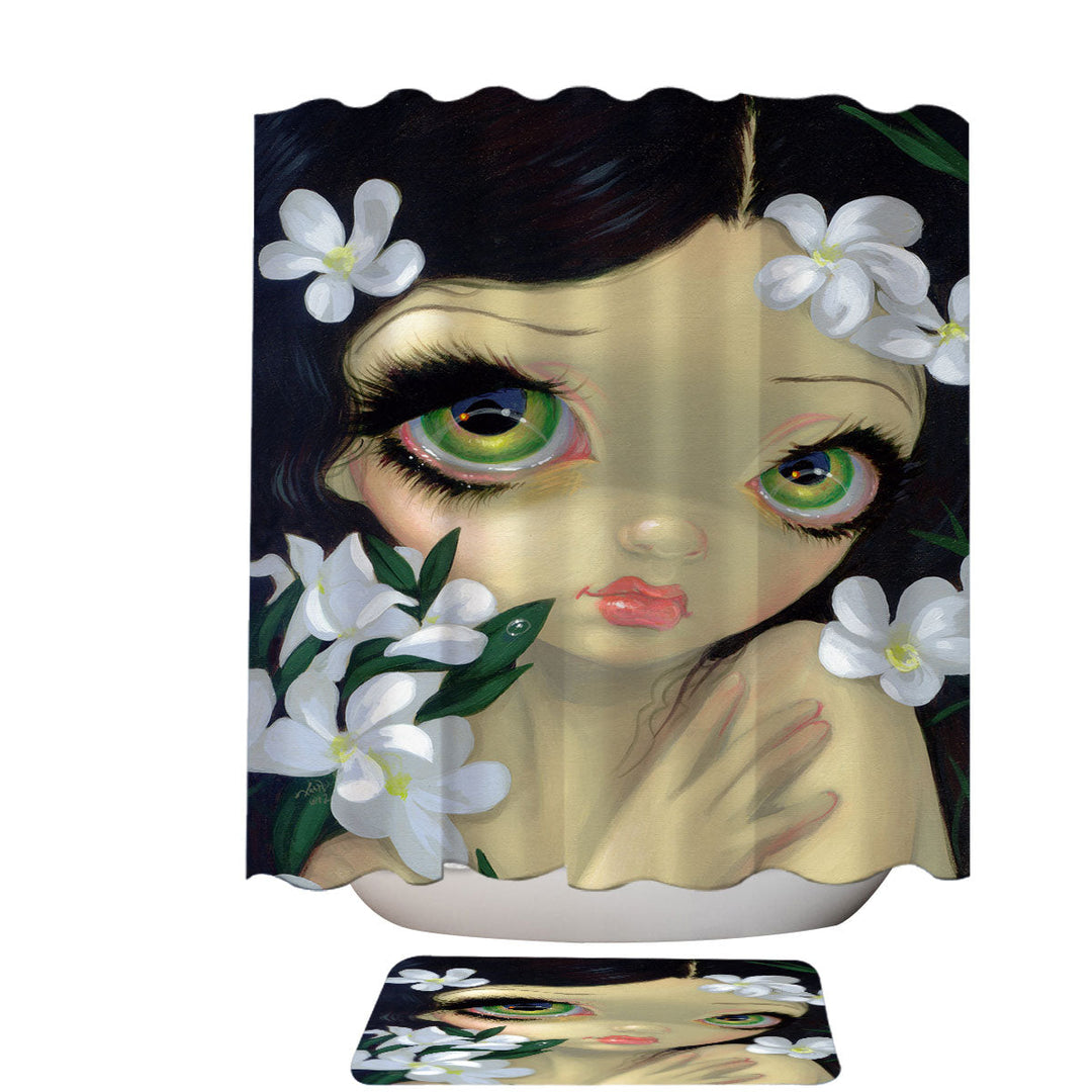 Shower Curtains with Poisonous Beauties White Oleander Girl and Flowers