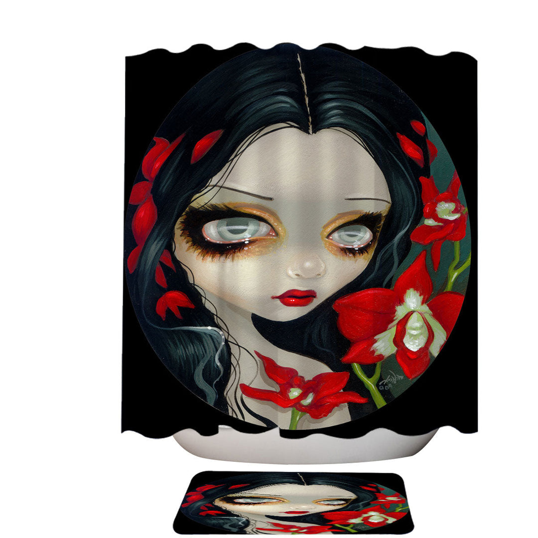 Shower Curtains with Red Blood Orchid Maiden Girl