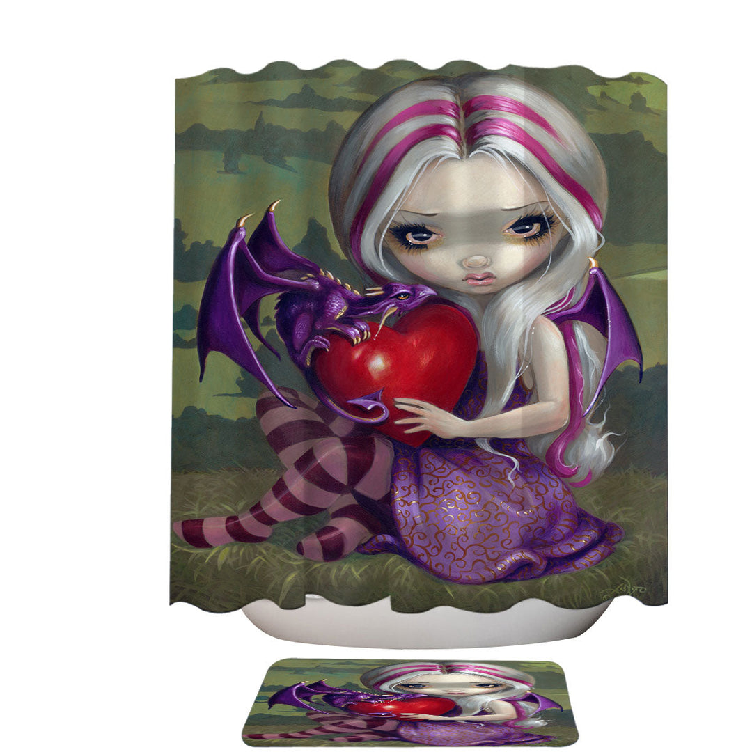 Silver Pink Haired Fairy With Cute Valentine Dragon Shower Curtain