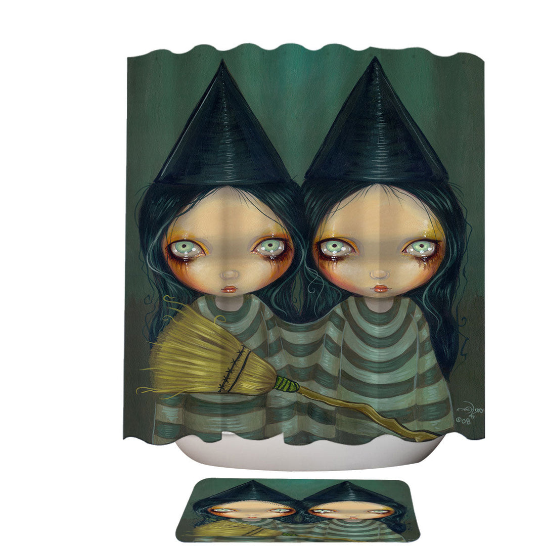 Spooky Shower Curtains for Halloween Design Siamese Witch Twins