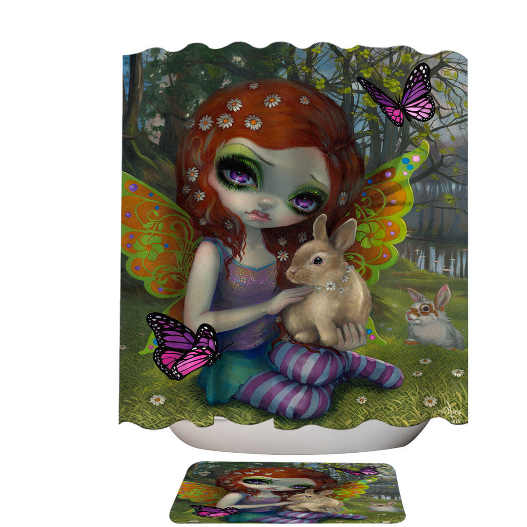 Spring Fairy by the Lake with Bunnies Shower Curtain