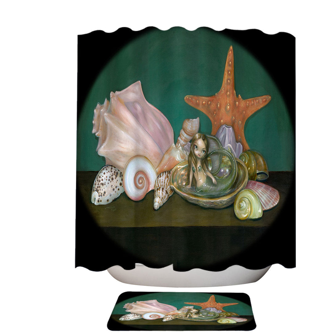 Still Life With a Mermaid and Sea Shells Shower Curtain