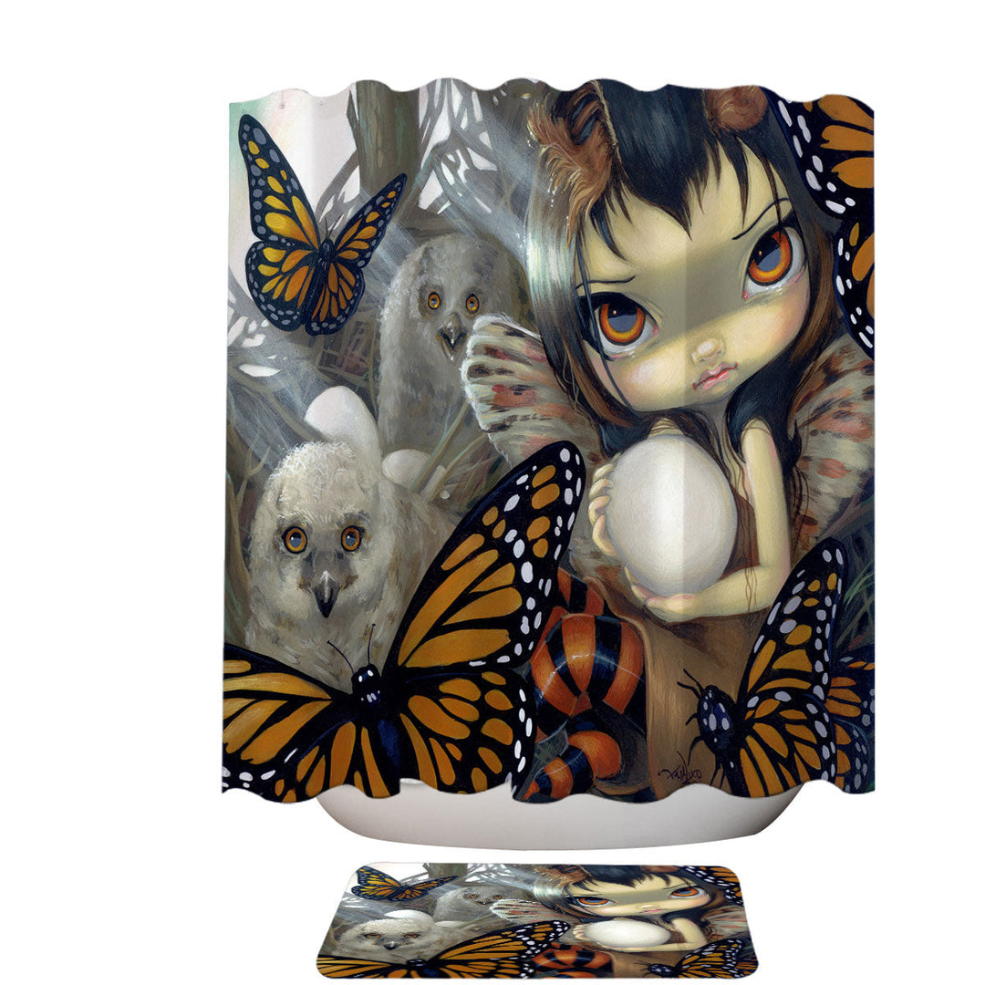The Owl Fairy Owlyn in the Nest with Butterflies Shower Curtains Trendy