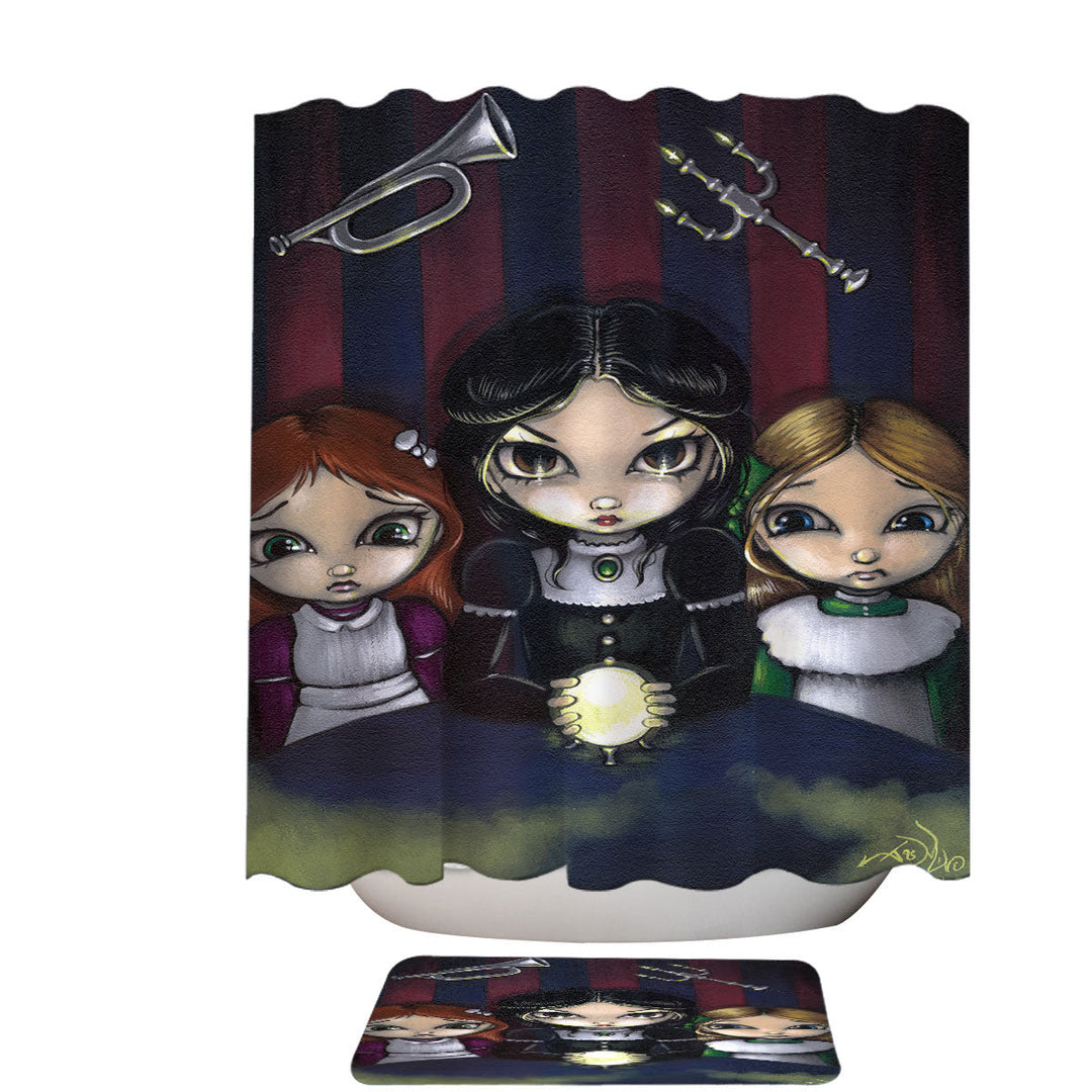 The Seance Dark Gothic Art of Three Spiritual Girls Shower Curtains