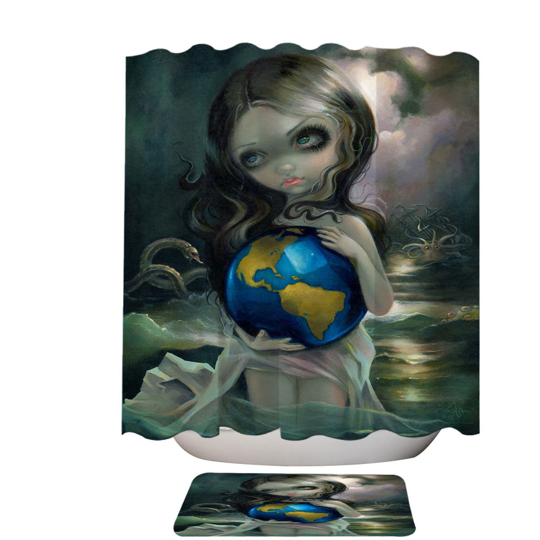 The World Beautiful Maiden in the Sea with Monsters Shower Curtains