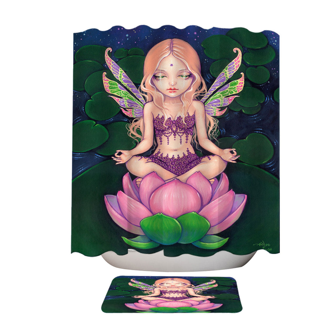 The Yoga Shower Curtain Lotus Fairy Lily Pads Pond