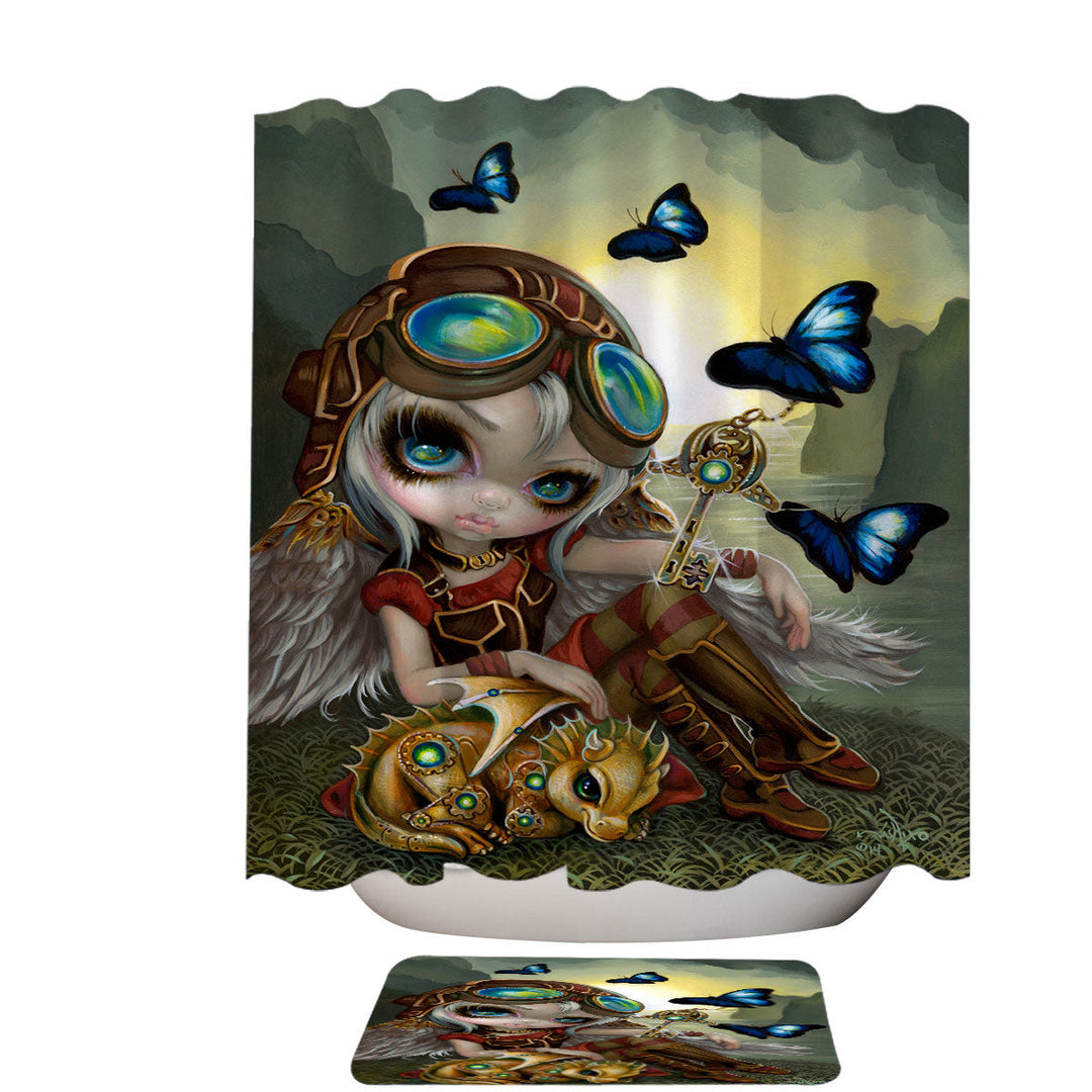 Trendy Beach Towels Cute Fantasy Art Angel and Clockwork Dragonling