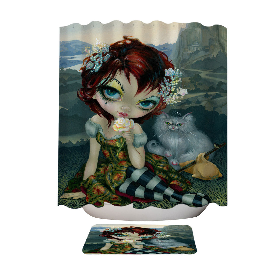 Unique Shower Curtains The Fool Card Beautiful Nomad and Her Cat