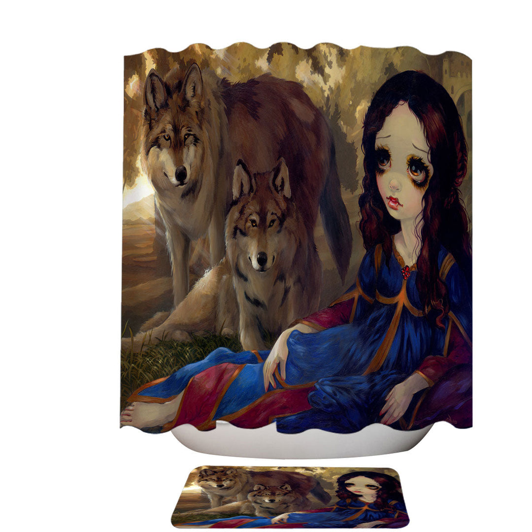 Vampire Shower Curtains with Girl and Wolves Dark Art I Vampiri I Lupi