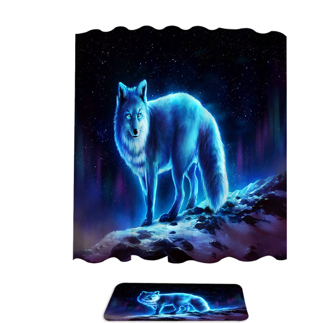 Wanderer Night Sky Winter Wolf Shower Curtains