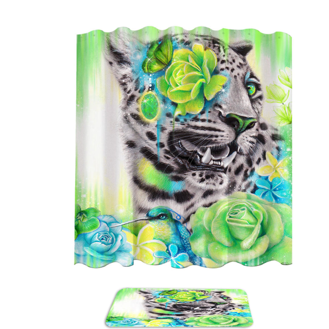 Wildlife Art Aqua Lime Leopard Shower Curtain