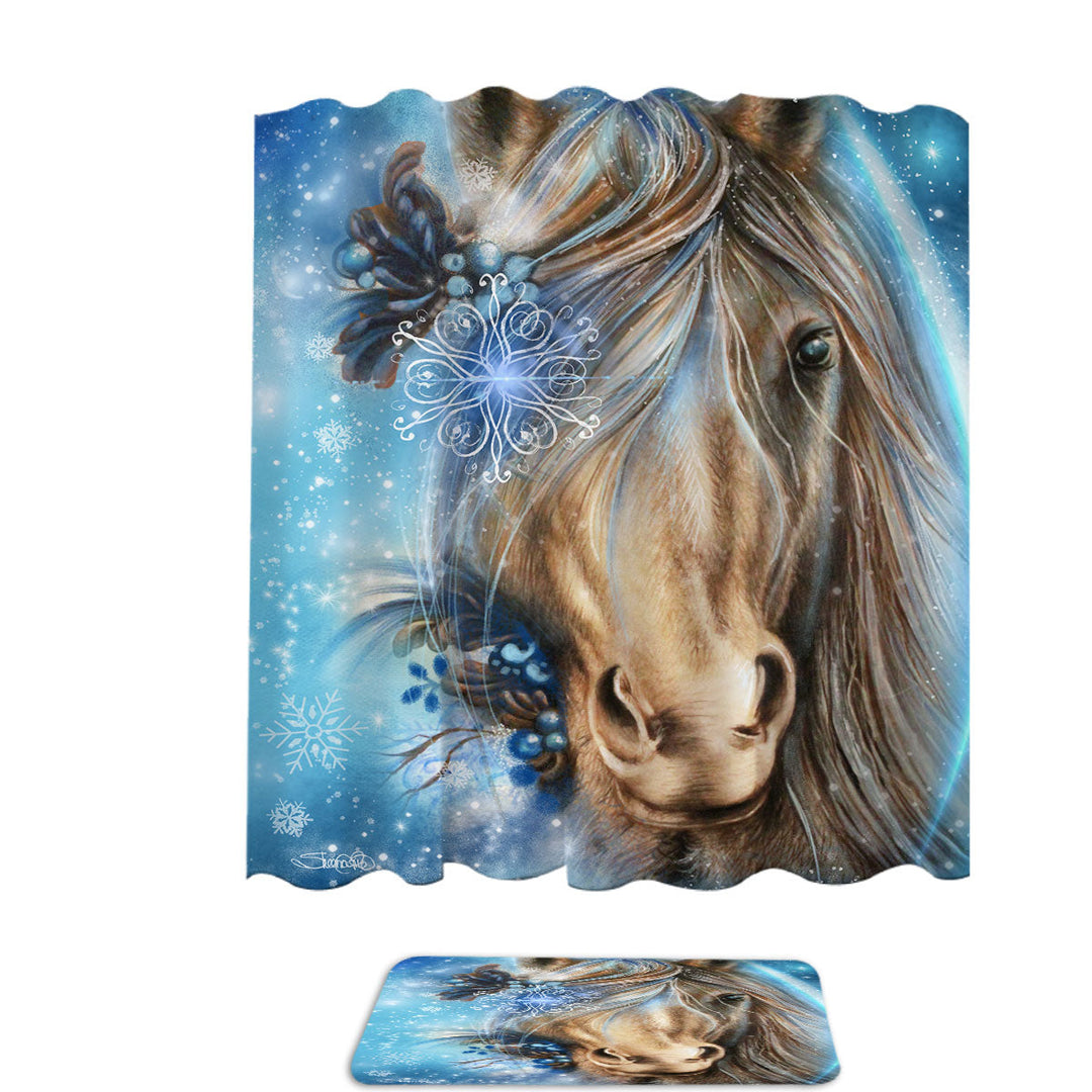 Winter Snowflake Pretty Blue Horse Shower Curtain