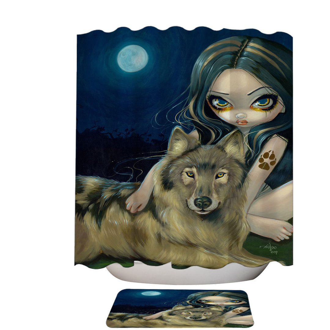 Wolf Moon Beautiful Girl Shower Curtains