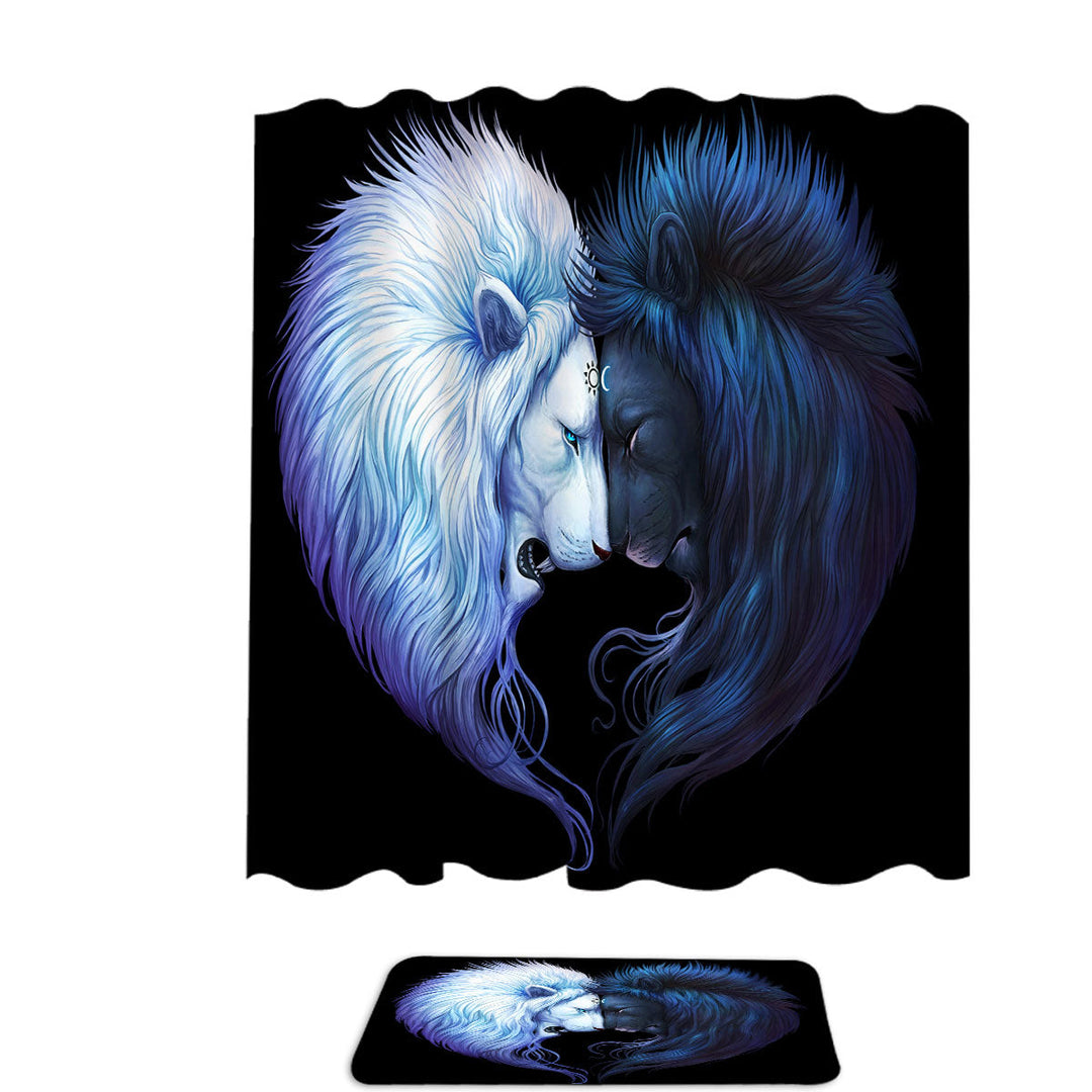 Yin Yang Shower Curtains Brotherhood Black White Lions