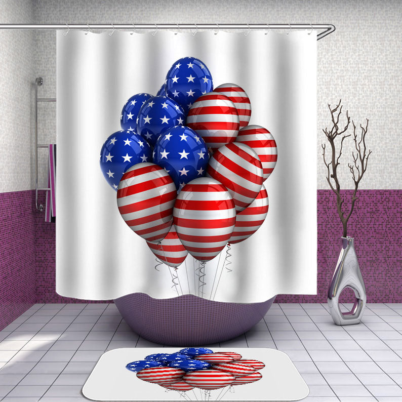 4th of July Shower Curtain Stars and Stripes USA Flag Balloons