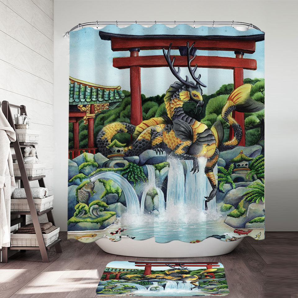 BSDHOME Watercolor Hand Painting Two Koi Carp Fish Shower Curtains