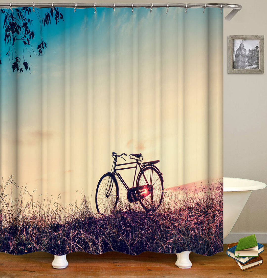 Bicycle Shower Curtain Cycling at Sunset