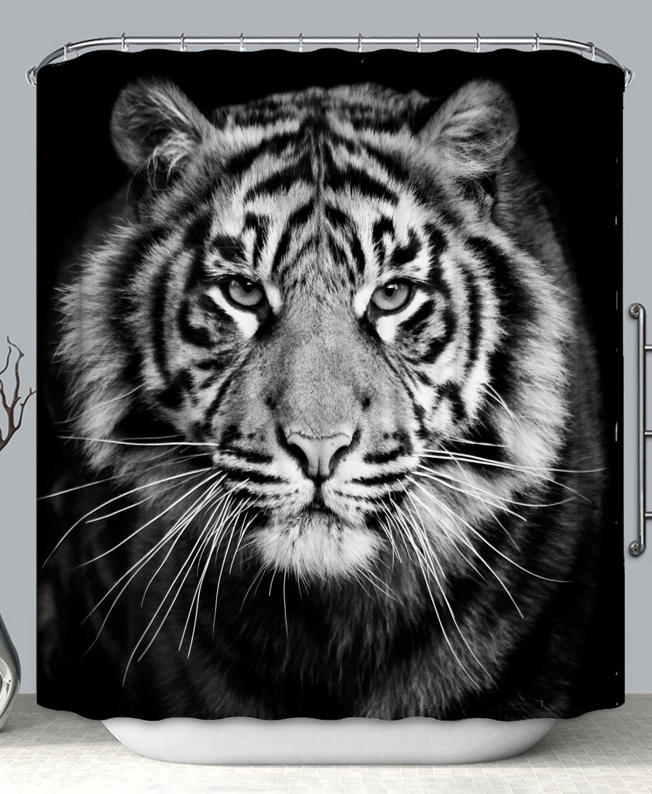 Black and White Portrait Tiger Shower Curtains