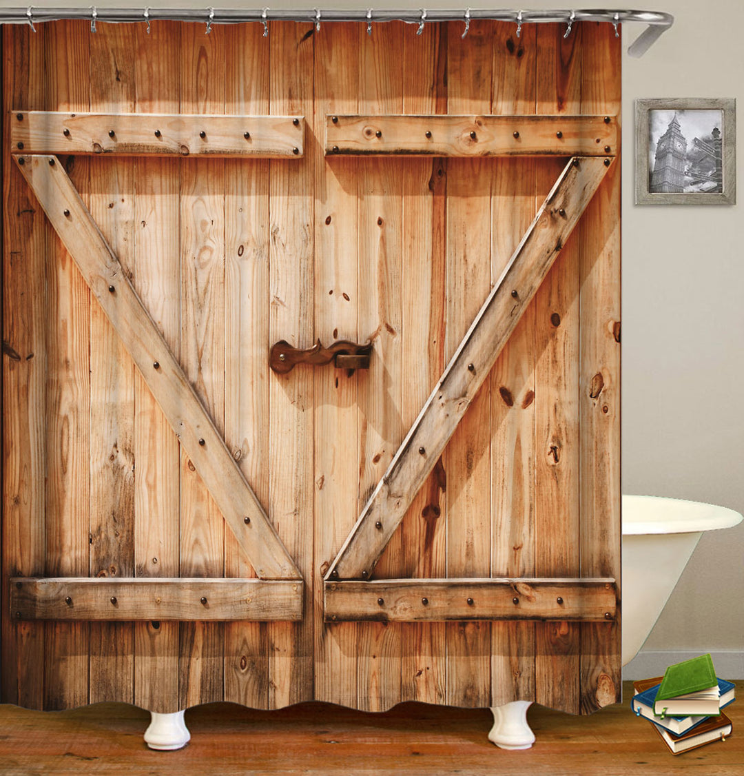 Bright Wood Rustic Barn Door Rustic Shower Curtains