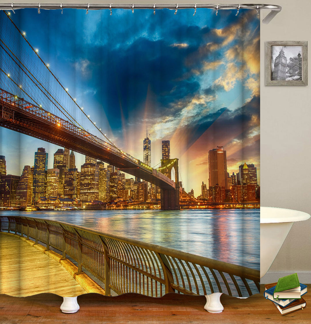 Brooklyn Bridge Shower Curtain Sunset New York City View