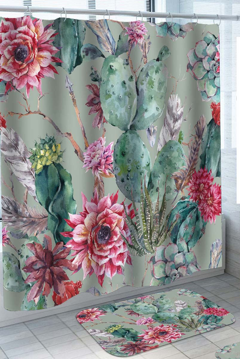 Cactus and Flowers Cactus Blossom Shower Curtain