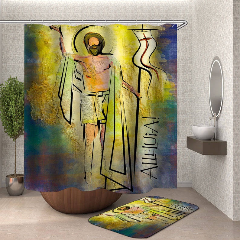 Christian Shower Curtains with Art Jesus Resurrection