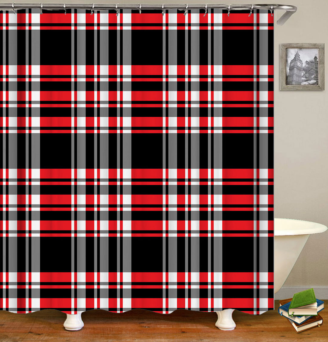 Classic Red Black White Gingham Pattern Shower Curtains