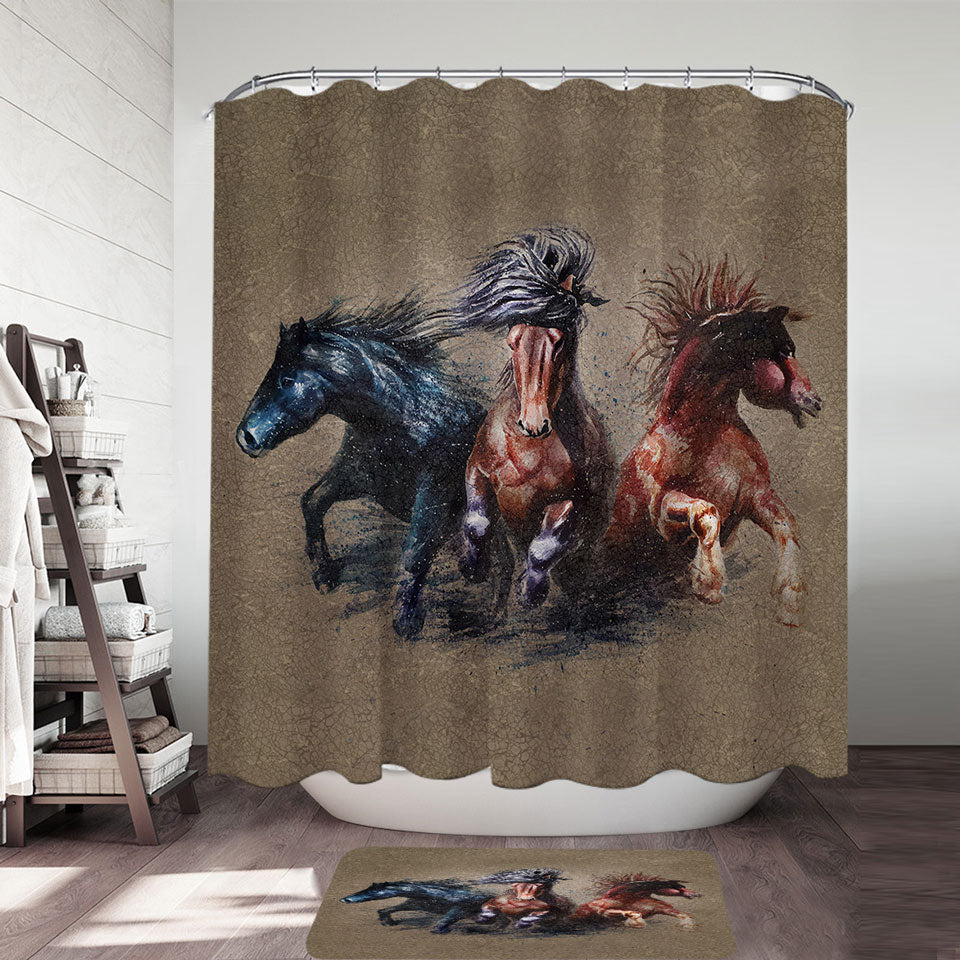 Cool Art Storming Horses Painted on Concrete Shower Curtain – Shower of ...