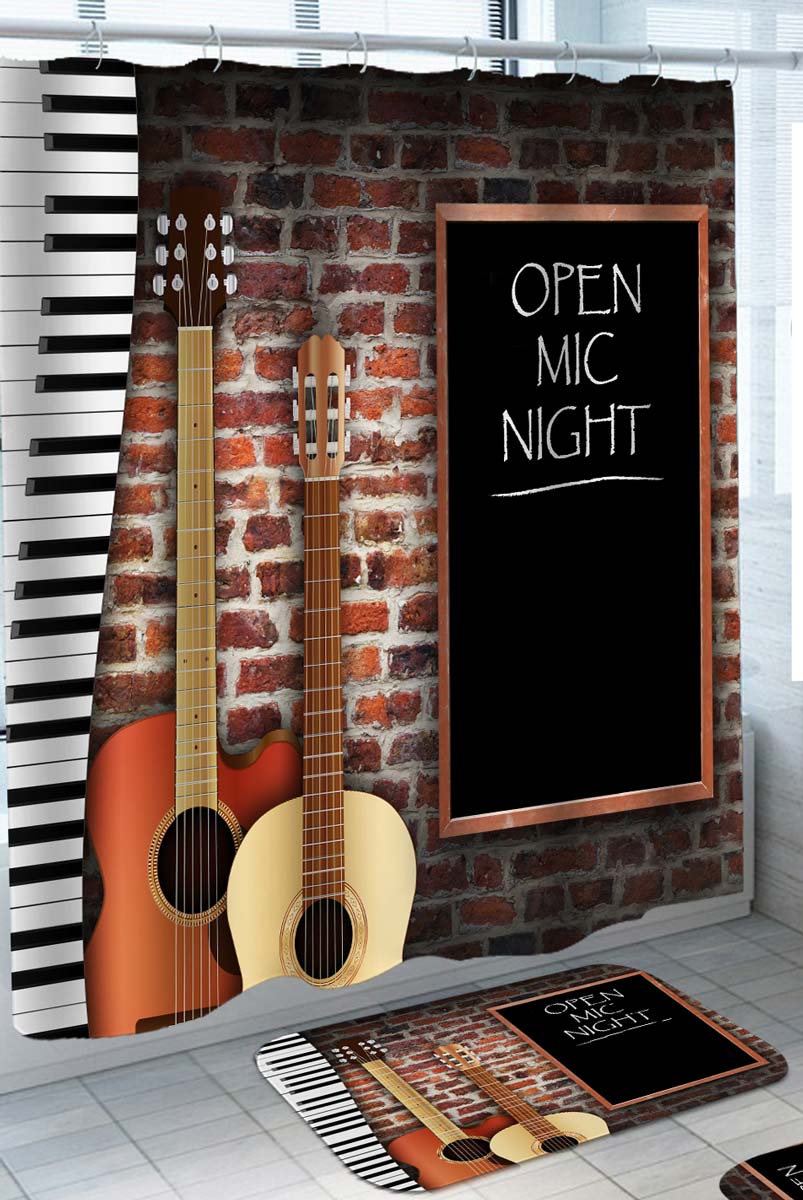 Cool Funny Shower Curtains with Guitar and Keyboards Open Mic