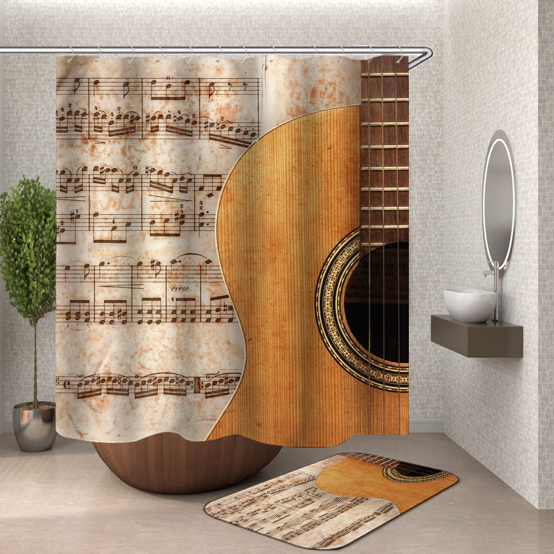 Cool Guitar with Musical Notes Shower Curtain