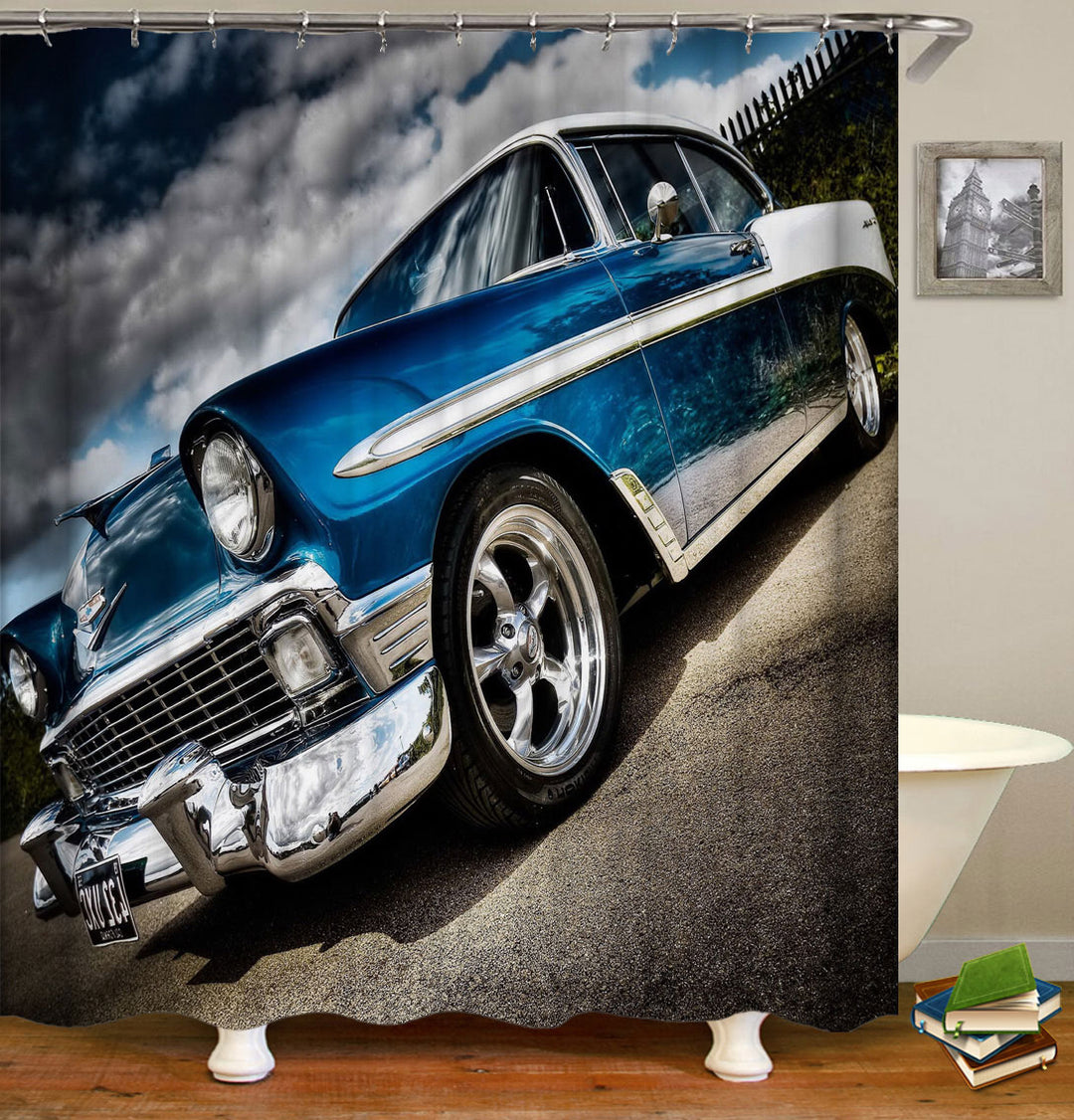 Cool Old Style Red American Car Shower Curtains