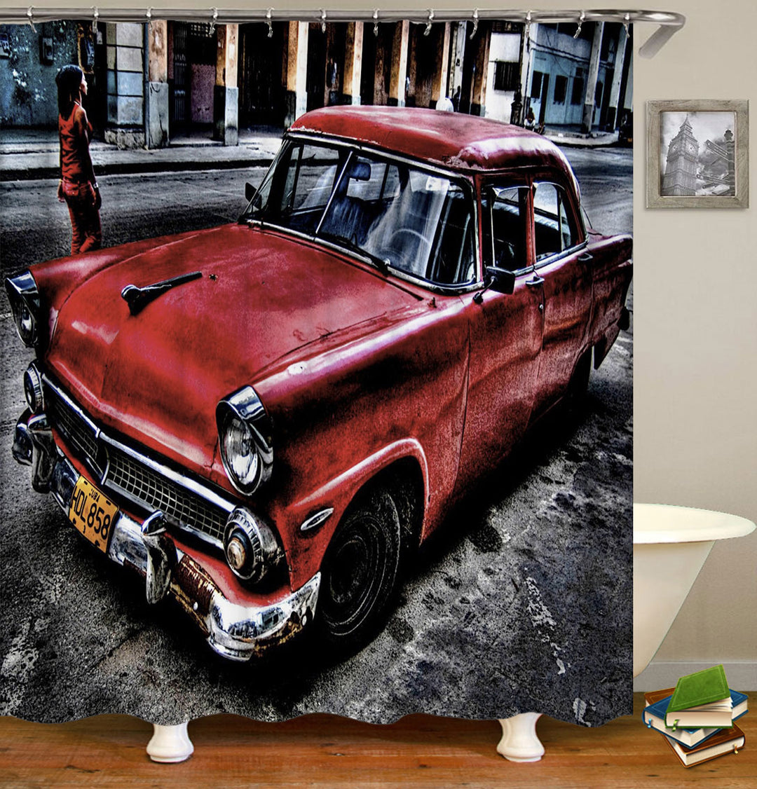 Cool Shower Curtains Cuban Old Style Red Car