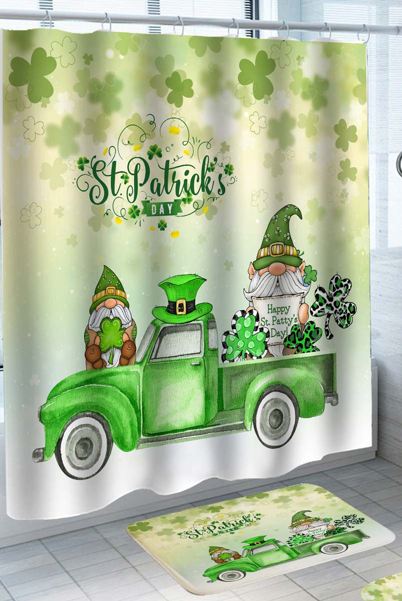 Cool Shower Curtains for St Patricks day Gnome Dwarf on Green Truck