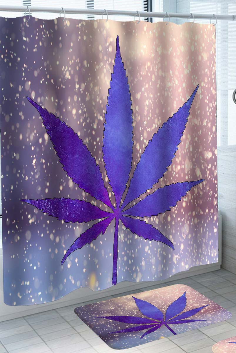Cool Women Shower Curtains Sparkling Background Purple Weed Leaf