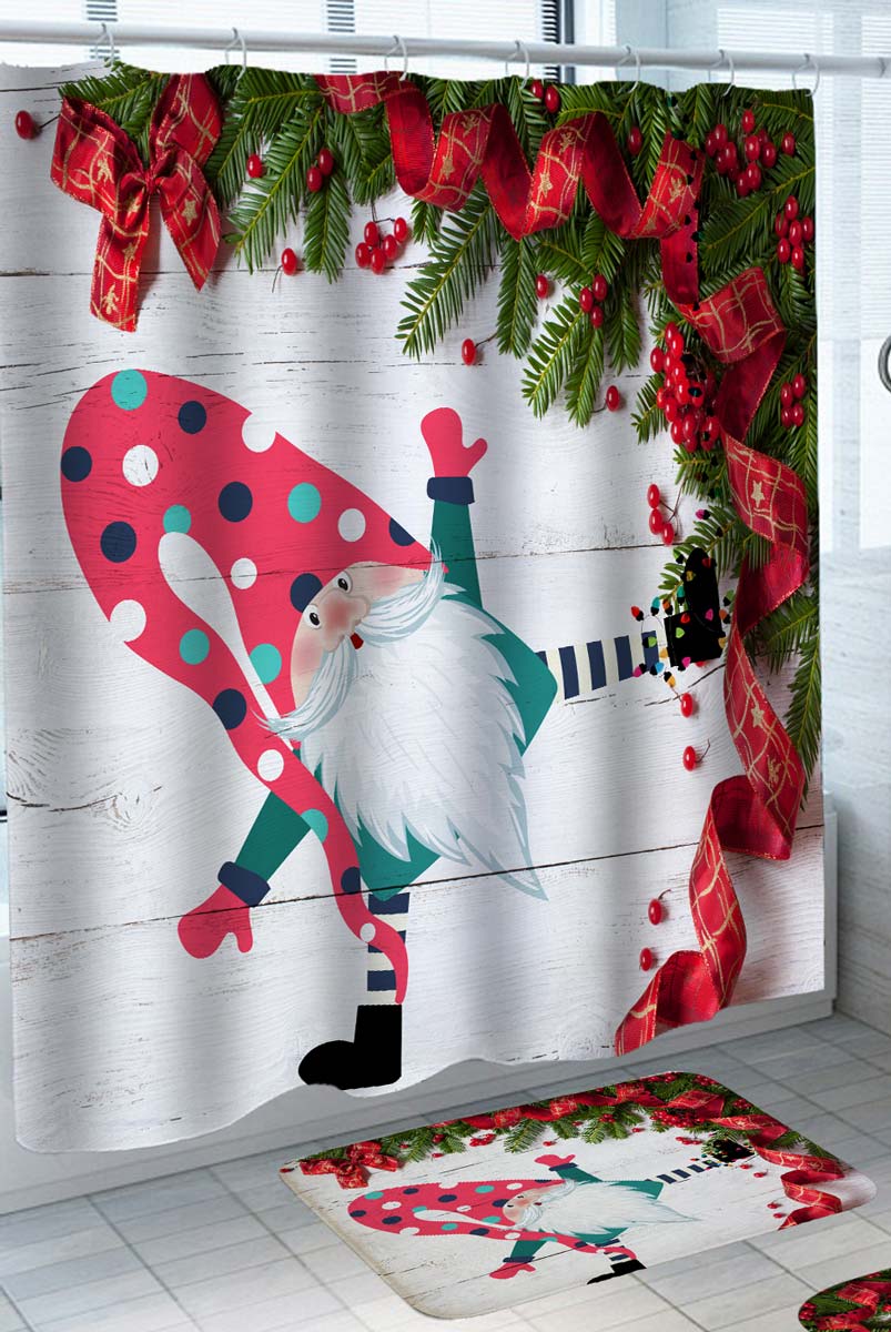 Cute Christmas Gnome Dwarf Shower Curtain