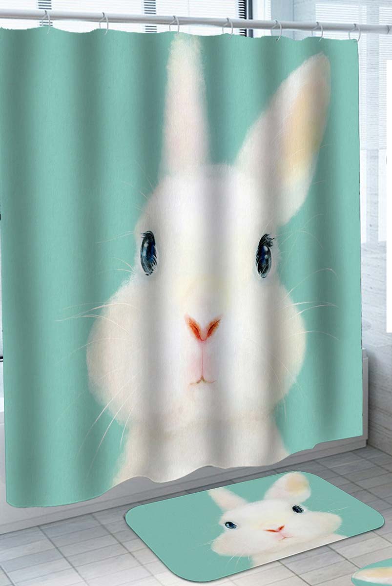 Cute White Bunny Rabbit Shower Curtain