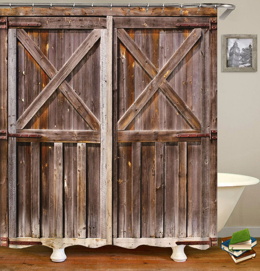 Dark Wood Rustic Barn Door Shower Curtain