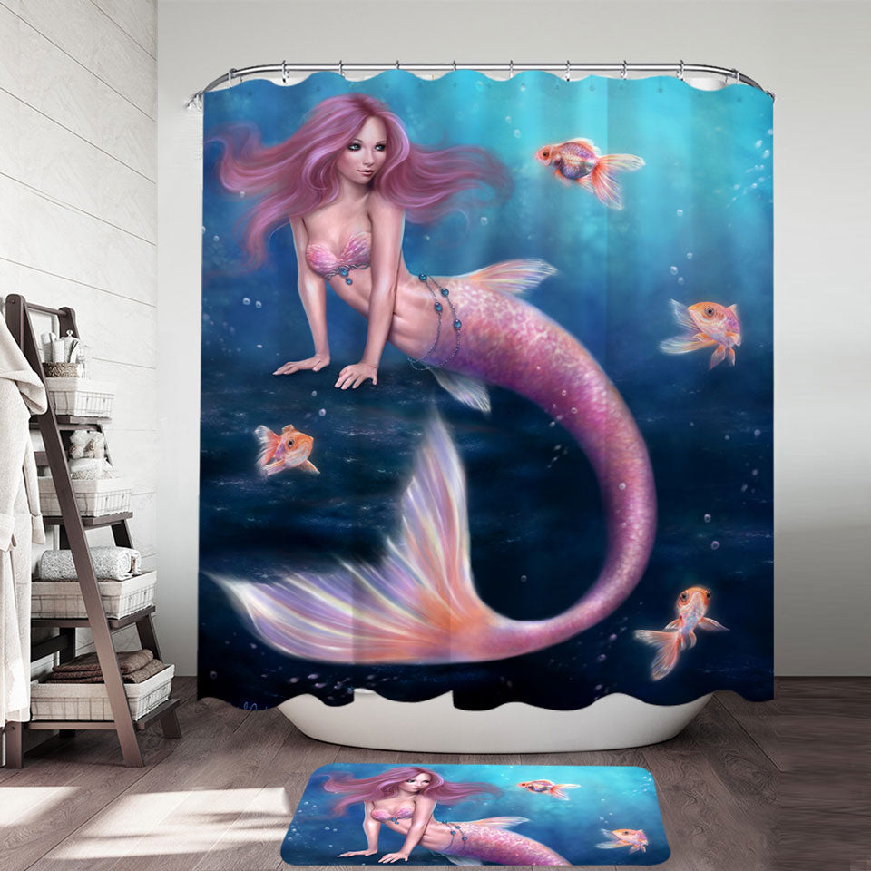 Umpoo Ocean Shower Curtains Fantasy Mermaid Gnome Colorful Coral