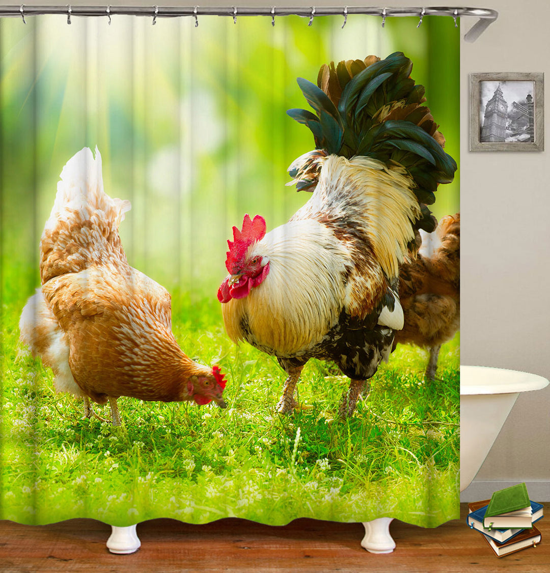 Farm Animals Chicken and Rooster Shower Curtain