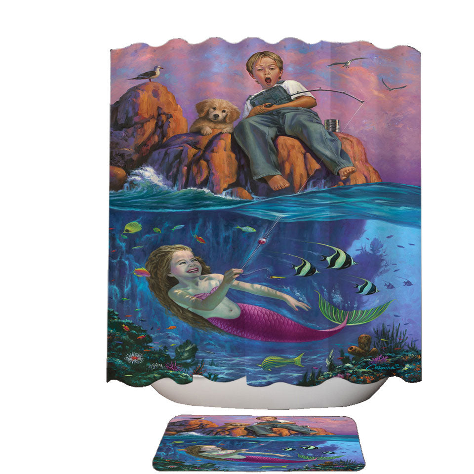 Teal Mermaid Shower Curtain, Mermaid Tail Quote Inspirational Fabric Shower  Curtains Set for Little Girls Women Bathroom, Nautical Ocean Theme