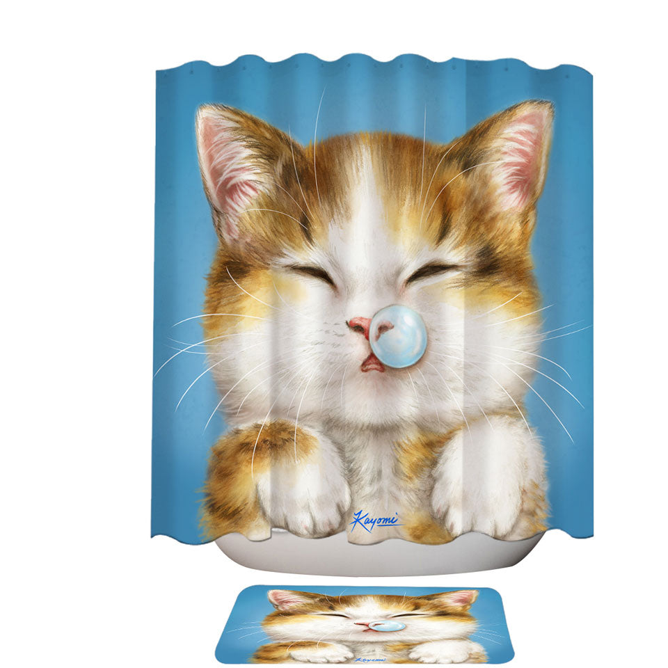 Funny Drawings for Kids Cute Sleepy Kitty Cat Shower Curtain – Shower ...