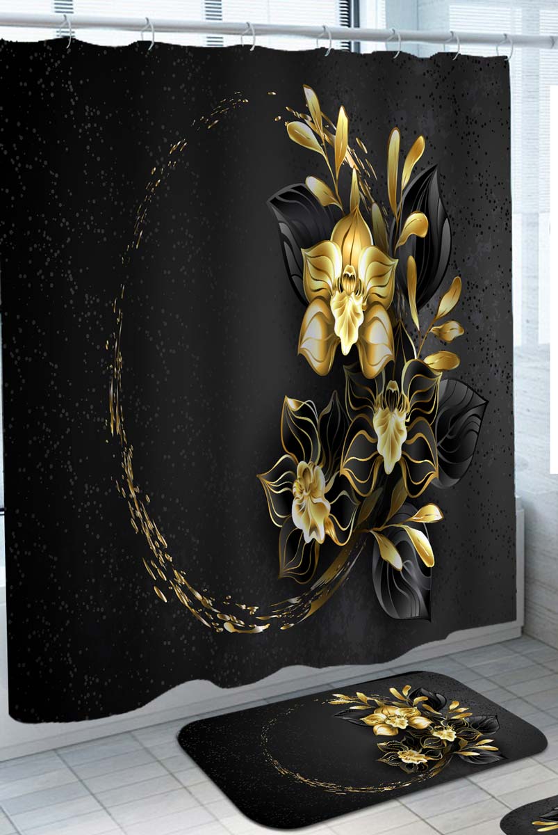 Gold and Black Orchid Shower Curtain